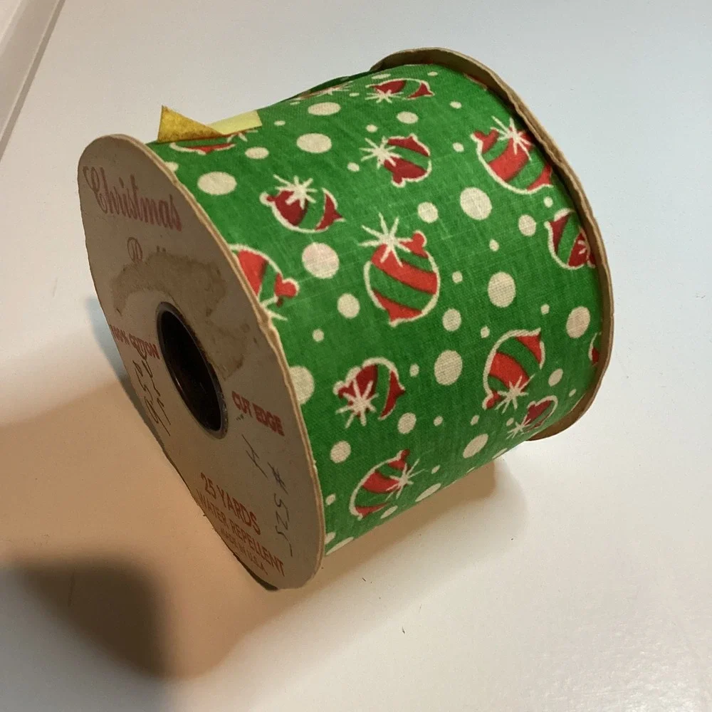 Vintage Christmas Balls Fabric Ribbon 2.5 Inch Spool Holiday Decor 25 yard